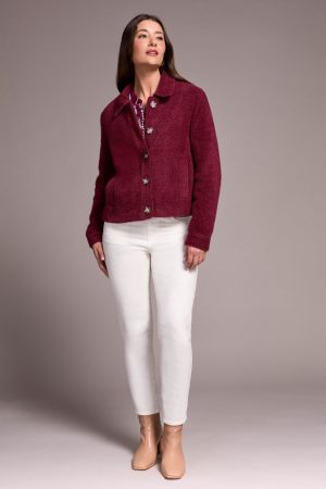 Super Soft Boucle Button-Front Jacket-Wine