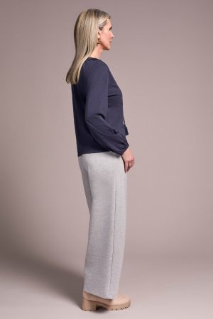 Tassel-Accent Split Neck Top-Sapphire