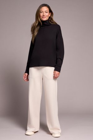 Techno Lux Drop Shoulder Funnel Neck Knit Top-Black