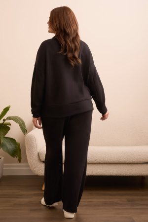 Techno Lux Drop Shoulder Funnel Neck Knit Top-Black