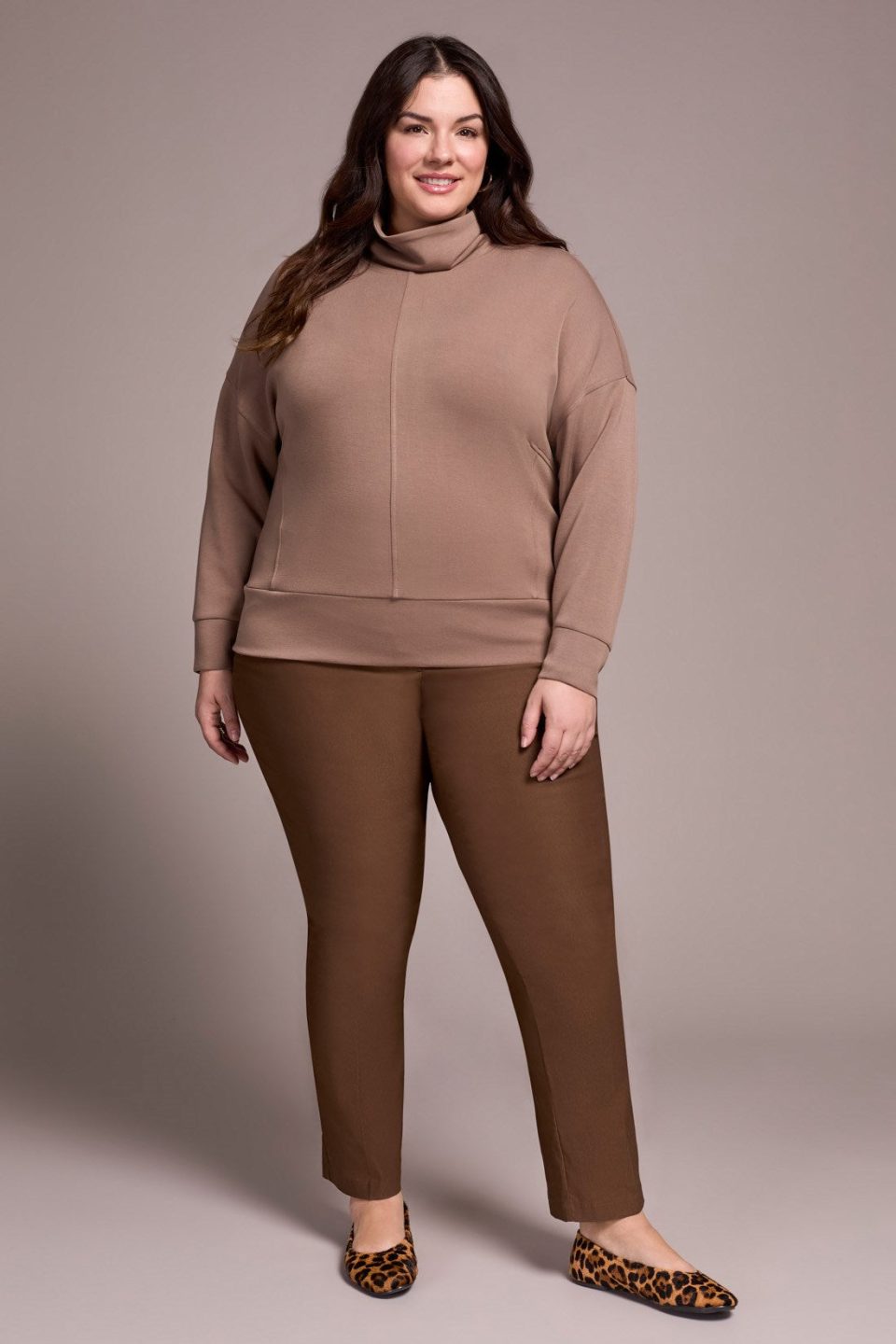 Techno Lux Drop Shoulder Funnel Neck Knit Top-Fossil