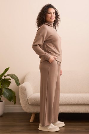 Techno Lux Drop Shoulder Funnel Neck Knit Top-Fossil