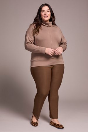 Techno Lux Drop Shoulder Funnel Neck Knit Top-Fossil