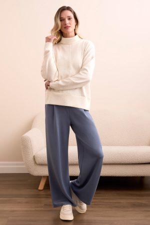 Techno Lux Drop Shoulder Funnel Neck Knit Top-H frostgrey