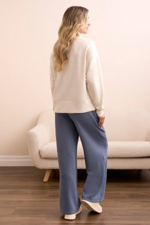 Techno Lux Drop Shoulder Funnel Neck Knit Top-H frostgrey