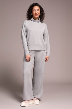 Techno Lux Drop Shoulder Funnel Neck Knit Top-Lt grey mix