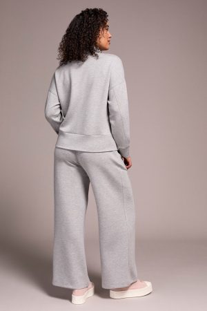 Techno Lux Drop Shoulder Funnel Neck Knit Top-Lt grey mix