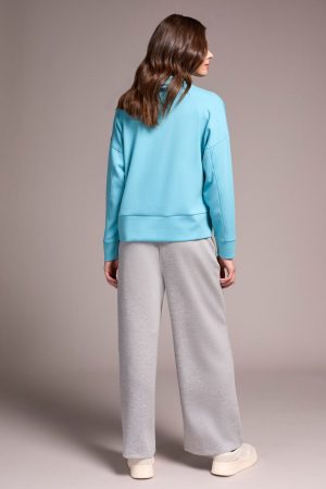 Techno Lux Drop Shoulder Funnel Neck Knit Top-Mistblue