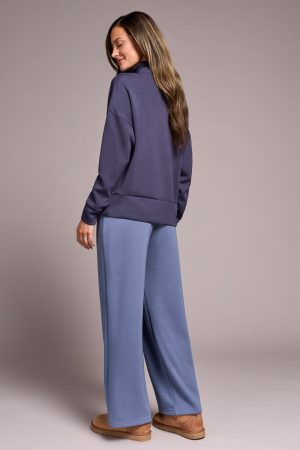 Techno Lux Drop Shoulder Funnel Neck Knit Top-Sapphire