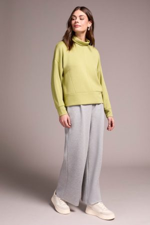 Techno Lux Drop Shoulder Funnel Neck Knit Top-Wasabi