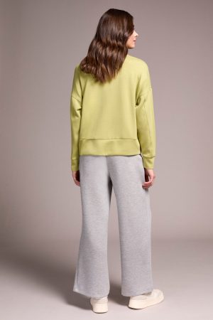 Techno Lux Drop Shoulder Funnel Neck Knit Top-Wasabi
