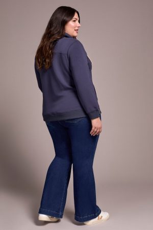 Techno Lux Textured Mock Neck Cardigan Vest-Sapphire