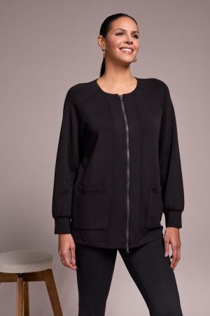 Techno Lux Two-Way Front Zipper Cardigan-Black
