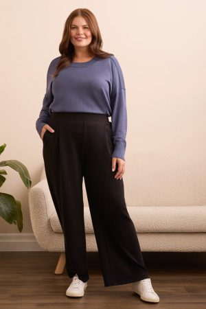 Techno Lux Wide Leg Pull-On Pants-Black