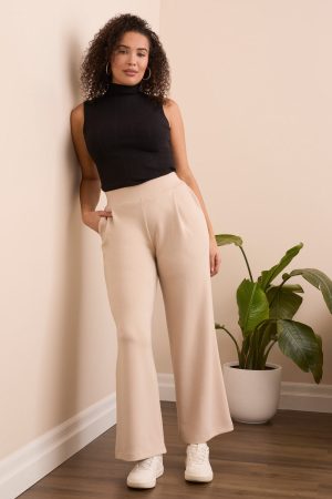 Techno Lux Wide Leg Pull-On Pants-Sandstone
