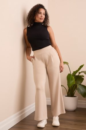 Techno Lux Wide Leg Pull-On Pants-Sandstone