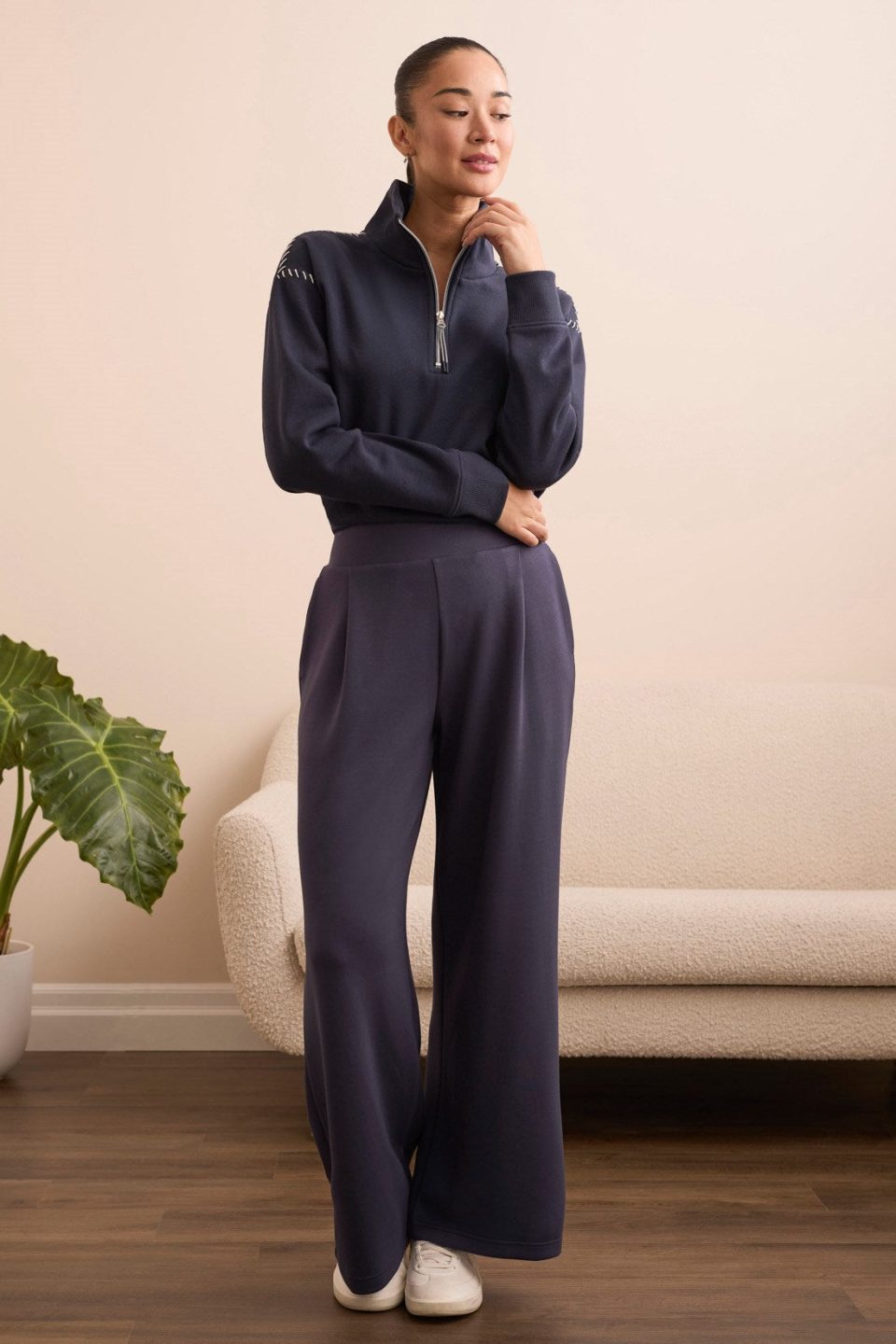 Techno Lux Wide Leg Pull-On Pants-Sapphire