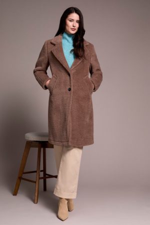 Soft Plush Button-Front Coat-Fossil