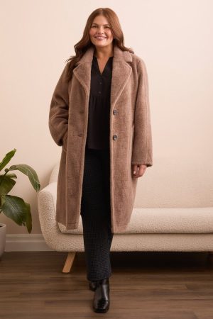 Soft Plush Button-Front Coat-Fossil