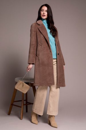 Soft Plush Button-Front Coat-Fossil