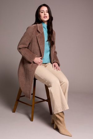 Soft Plush Button-Front Coat-Fossil