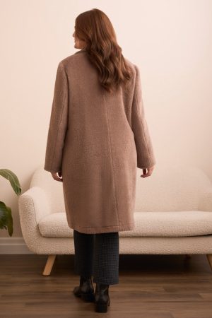 Soft Plush Button-Front Coat-Fossil