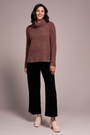 Textured Boucle Cowl Neck Sweater-M dk toffee