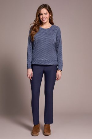 Textured Knit Crew Neck Raglan Sleeve Knit Top-Sapphire