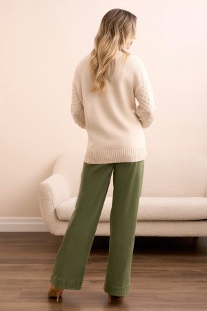 Textured Long Puff Sleeve Cotton Sweater-Moonstone