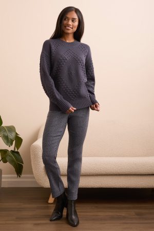 Textured Long Puff Sleeve Cotton Sweater-Sapphire