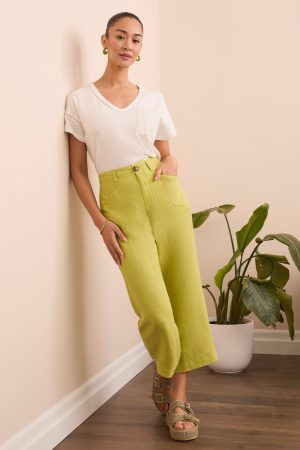 Textured Lyocell® Brooke Wide Flowy Pants-Key lime