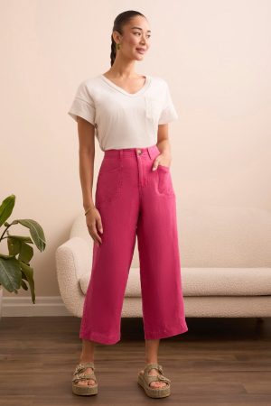 Textured Lyocell® Brooke Wide Flowy Pants-Veryberry