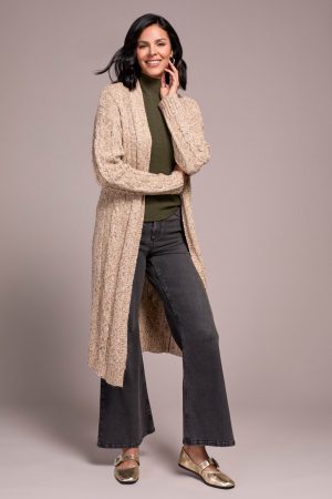 Textured Multicolor Long Sweater Cardigan-M oatmeal