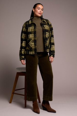Textured Plaid Lined Button-Front Jacket-Ivy