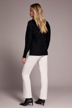 Shimmer Knit Drop Shoulder Turtleneck Sweater-Cream-Black