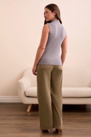 Textured Sleeveless Mock Neck Top-Grey mix