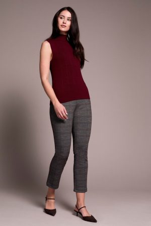 Textured Sleeveless Mock Neck Top-Wine