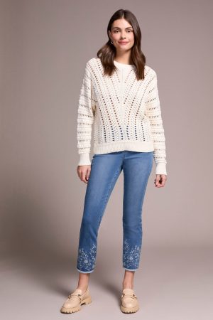Textured Special Wash Crew Neck Sweater-Eggshell