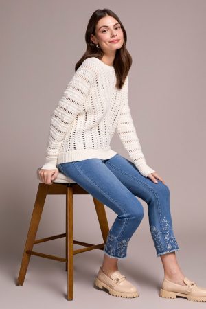 Textured Special Wash Crew Neck Sweater-Eggshell