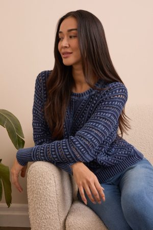 Textured Special Wash Crew Neck Sweater-Nightfall