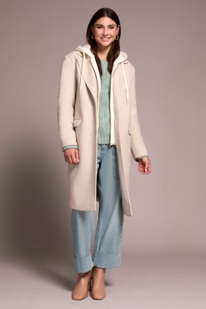 Ultra-Soft knit Coat With Removable Fooler Hoodie-Oatmeal