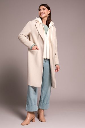 Ultra-Soft knit Coat With Removable Fooler Hoodie-Oatmeal