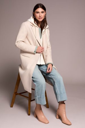 Ultra-Soft knit Coat With Removable Fooler Hoodie-Oatmeal
