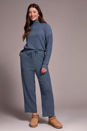 Two-Tone Crinkle Flowy Pant-Slateblue