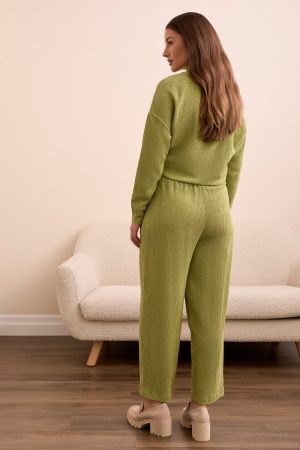 Two-Tone Crinkle Flowy Pant-Wasabi