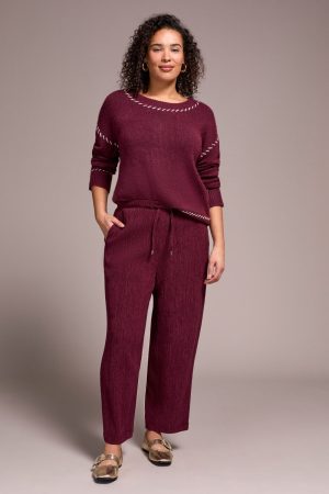 Two-Tone Crinkle Flowy Pant-Wine