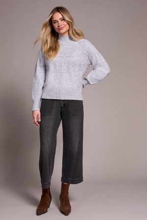 Two-Tone Mock Neck Sweater-Marine
