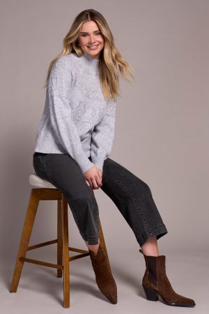 Two-Tone Mock Neck Sweater-Marine