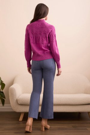 Two-Tone Mock Neck Sweater-Pink flambe