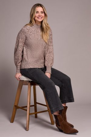 Two-Tone Mock Neck Sweater-Wood